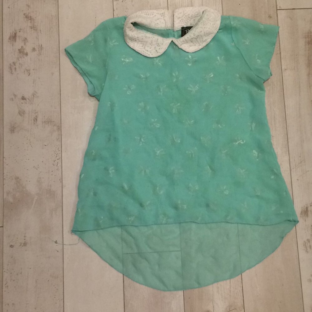 Turquoise see through silver bow top